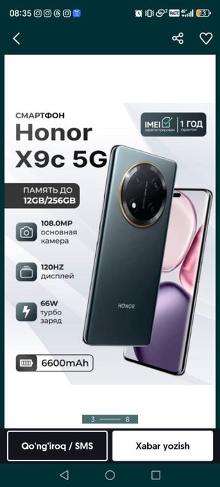 HONOR yangi x9c.8/256Gb 5G