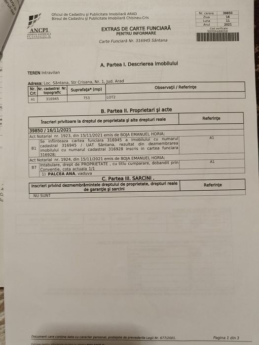 Vând loc de casă în Sântana