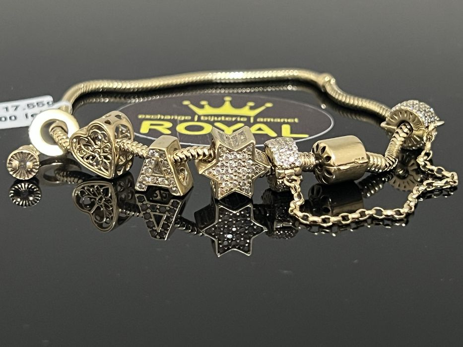 Bijuteria Royal CB : Bratara dama cu charmuri aur 14k 585  17,55 gr