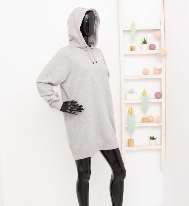 Nike Essential Fleece оригинална дамска суичър рокля сива с качулка S