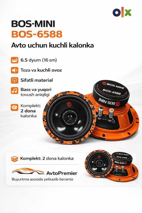 KALONKA BOS 6588 16sm Avto Kolonka – 80W Kuchli Ovoz MidBass