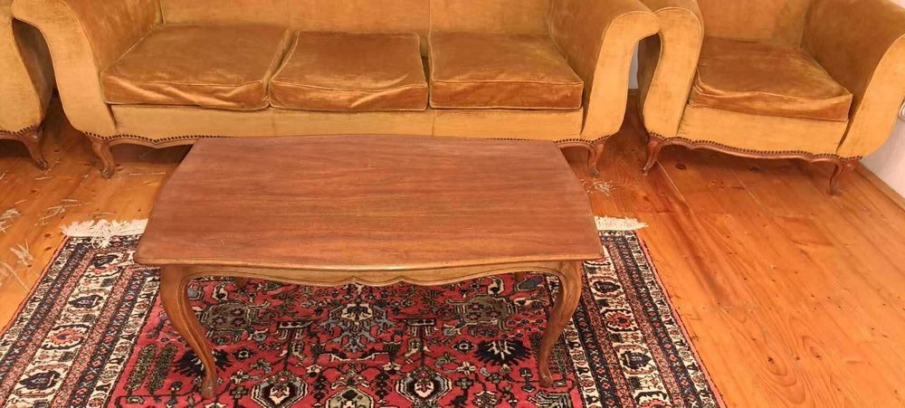 Living completă cu măsuță anii 60-70 lemn-catifea made Italy