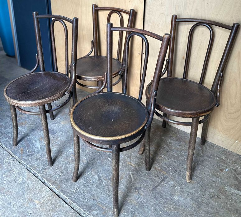 4 buc Scaun Vintage stil Thonet cu sezut rotund; Scaun din lemn masiv