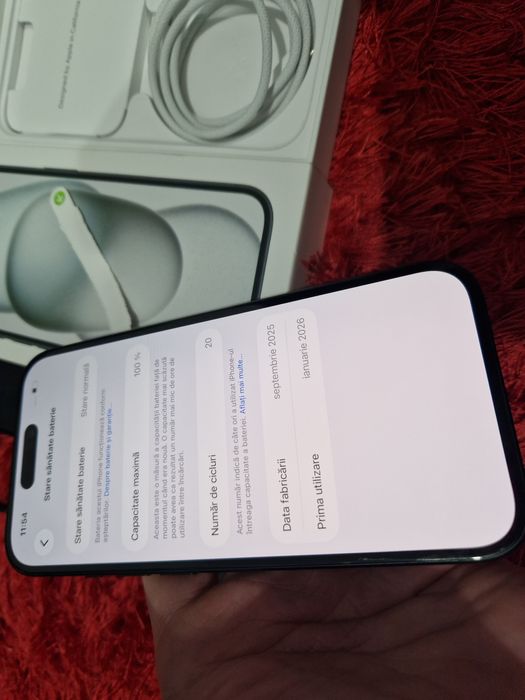 -Iphone 15, Nou, 128Gb, 8Ram, 20 cicluri incarcare, folosit 2 saptaman
