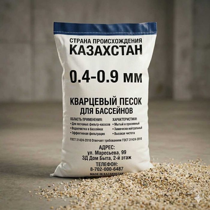 Кварцевый песок для фильтра бассейна 25 кг 0,45-0,85 мм
