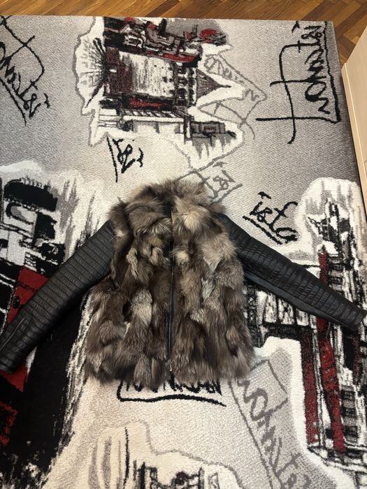 Jacheta din blana de vulpe si piele naturala