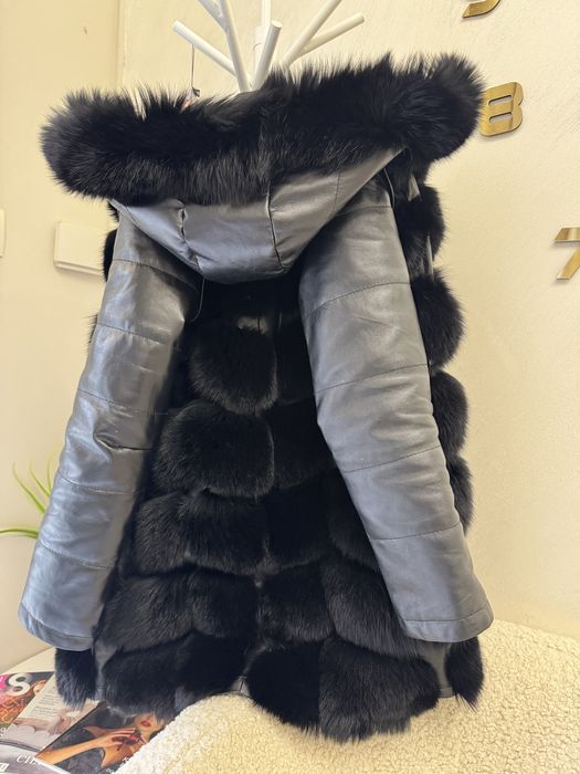 Палто лисица и естествена телешка кожа