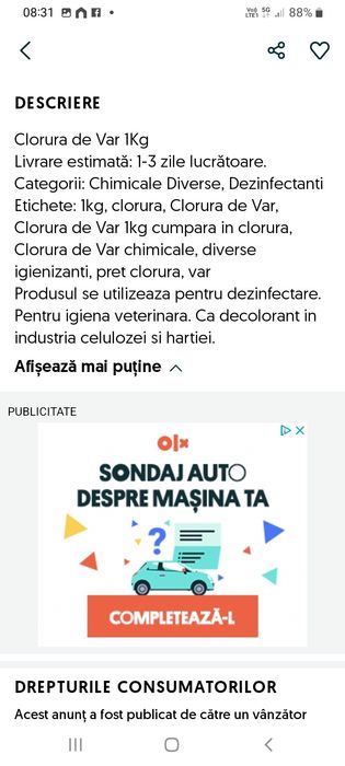 Cloramina praf (clorura de var) 1kg punga Detalii în poza 2