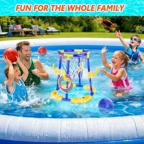 Нов Плаващ баскетболен кош за басейн с 4 топки и помпа за водни игри деца