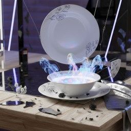 Комплект чинии 24 части с елегантен черен флорален мотив – Изтънченост