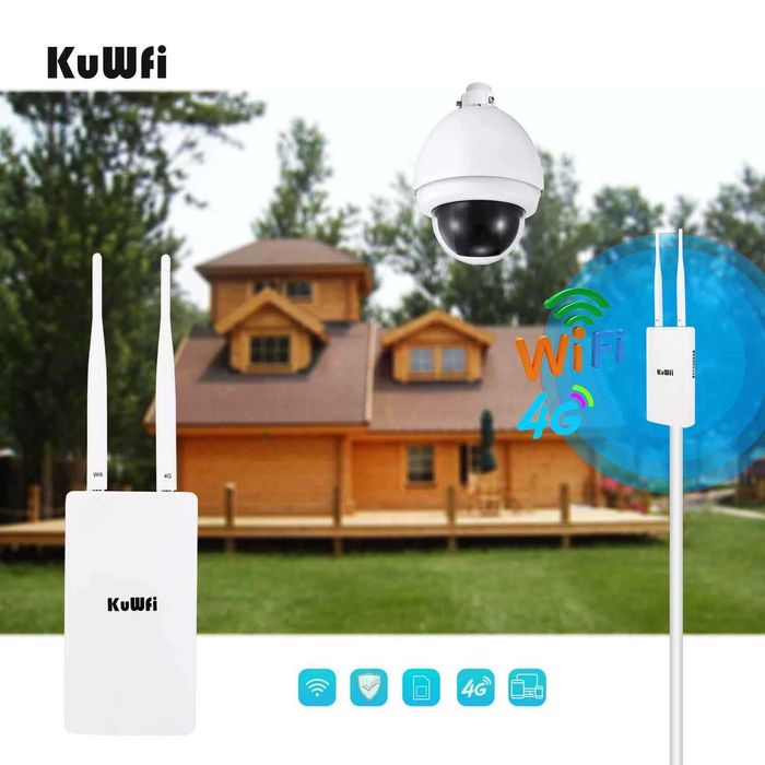 KuWFi 300Mbps соларен захранващ 12V DC Wifi безжичен мрежов рутер 4g