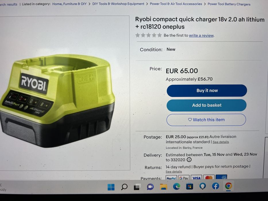 Ryobi 18V-Incarcator pentru acumulatori Ryobi ONE+ RC18120 Litiu-ion
