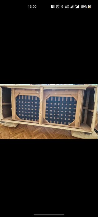Италиански диван естествена кожа и дърво