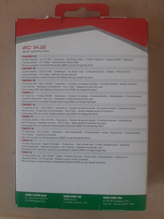 SIGMA bike computer BC 14.16 ciclocomputer virezometru