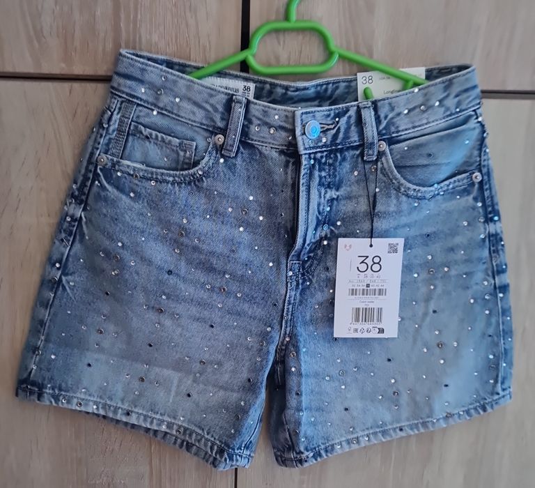 Blugi Bermude Denim cu Sclipici Stradivarius