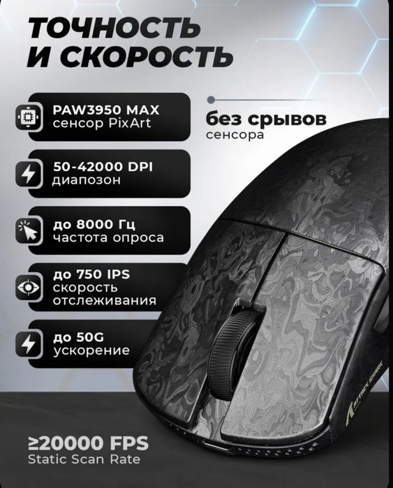 ATTACK SHARK simsiz O'yin sichqonchasi, qora