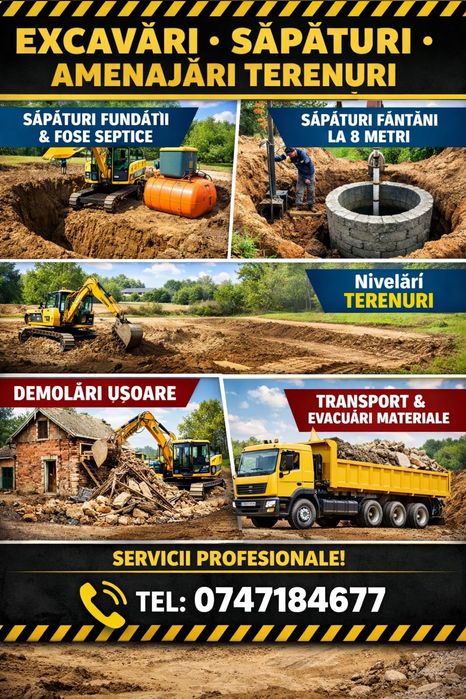 Prestari servicii - Excavări, Săpături : Buldo/ Excavator