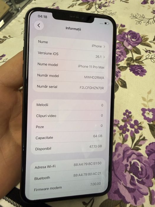 iPhone 11 Pro Max 64GB, perfect funcțional, baterie 81%