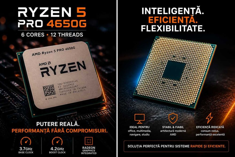 AMD Ryzen 5 PRO 4650G – 6c/12t + grafică integrată – ideal pentru PC rapid și eficient