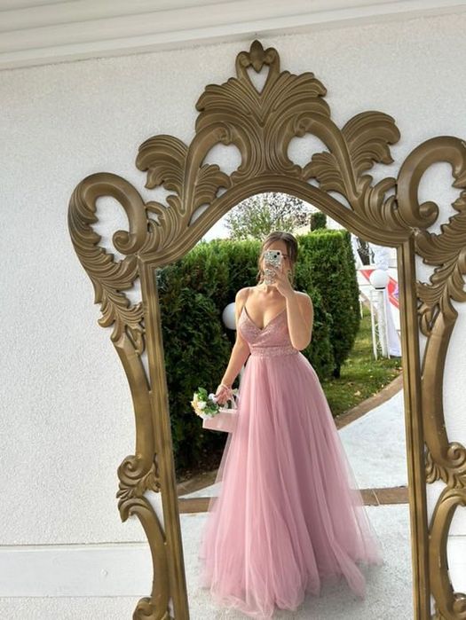 Официална розова рокля