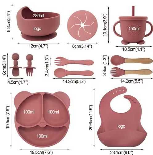 Set de diversificare copii de la +6 luni, din silicon, roz