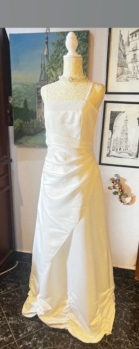 Rochie de mireasă vintage Mariposa, mărimea S (38), satin & aplicații strasuri, stil Y2K