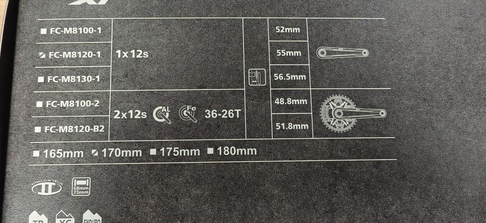 Курбели Shimano XT FC-M8100,8120,8130 12sp 170,175mm Рамена за Курбели