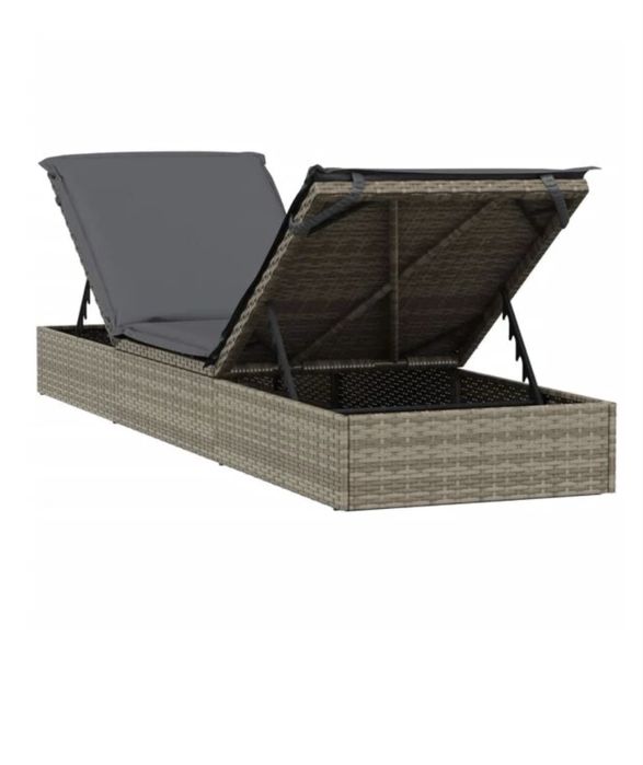 vidaXL Șezlong cu pernă, 1 buc., gri, 201x55x62 cm, poliratan