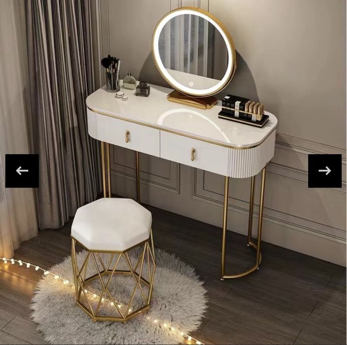 Set masa de toaleta, cu oglinda iluminare led cu control touch, alb