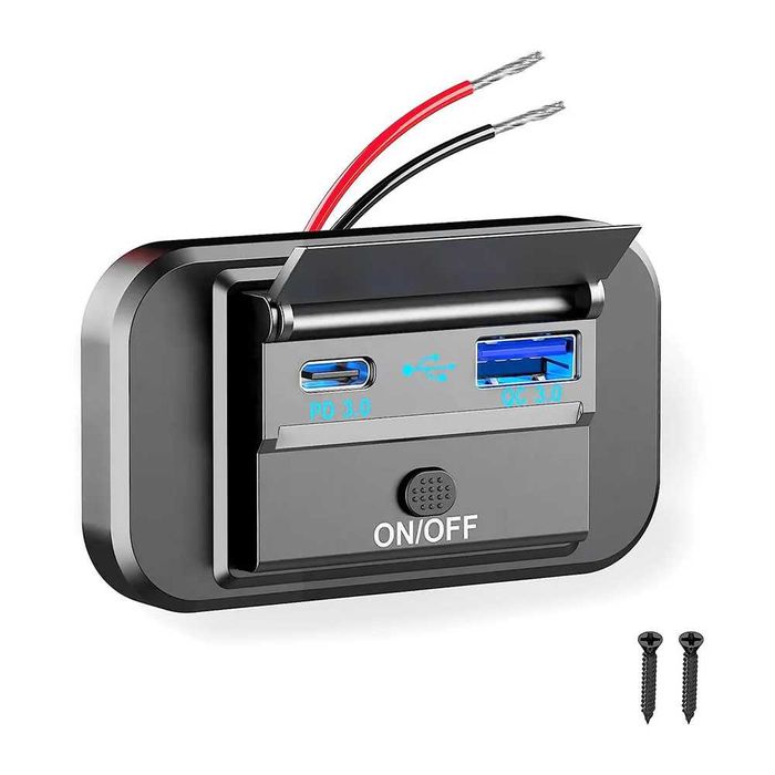 Панел за вграждане с 1 бутон ON/OFF с Type-C и USB входове