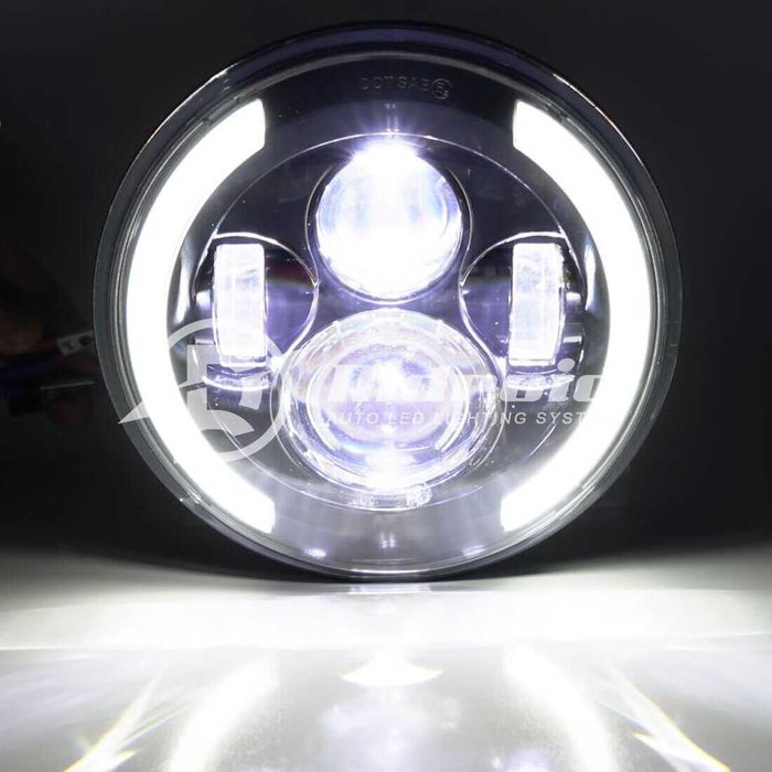 Комплект Кръгли LED фарове 70W H4 букса, къси, дълги, дневни + мигач