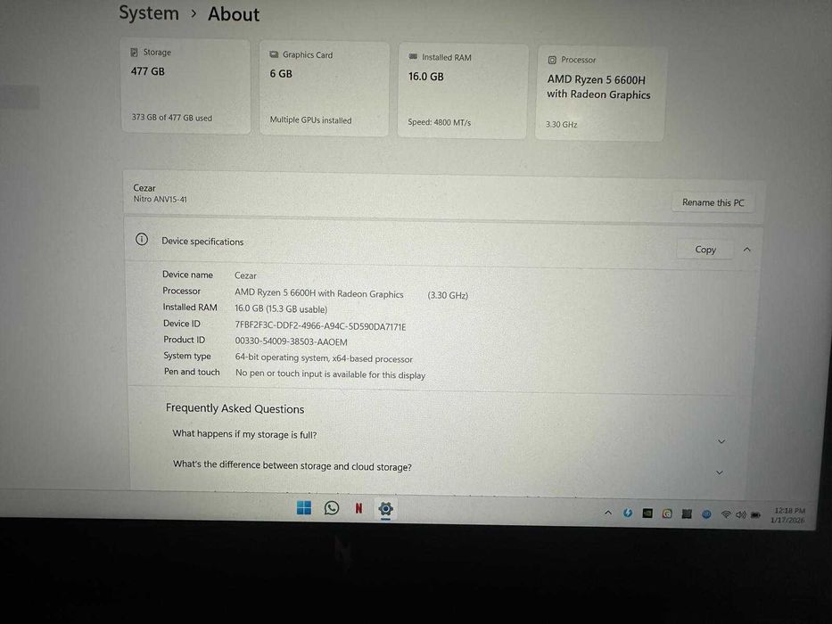 Acer Nitro v15 gaming leptop