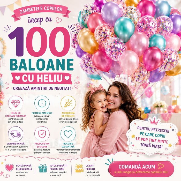 Baloane 100 Heliu. Livrare gratuita 30 min