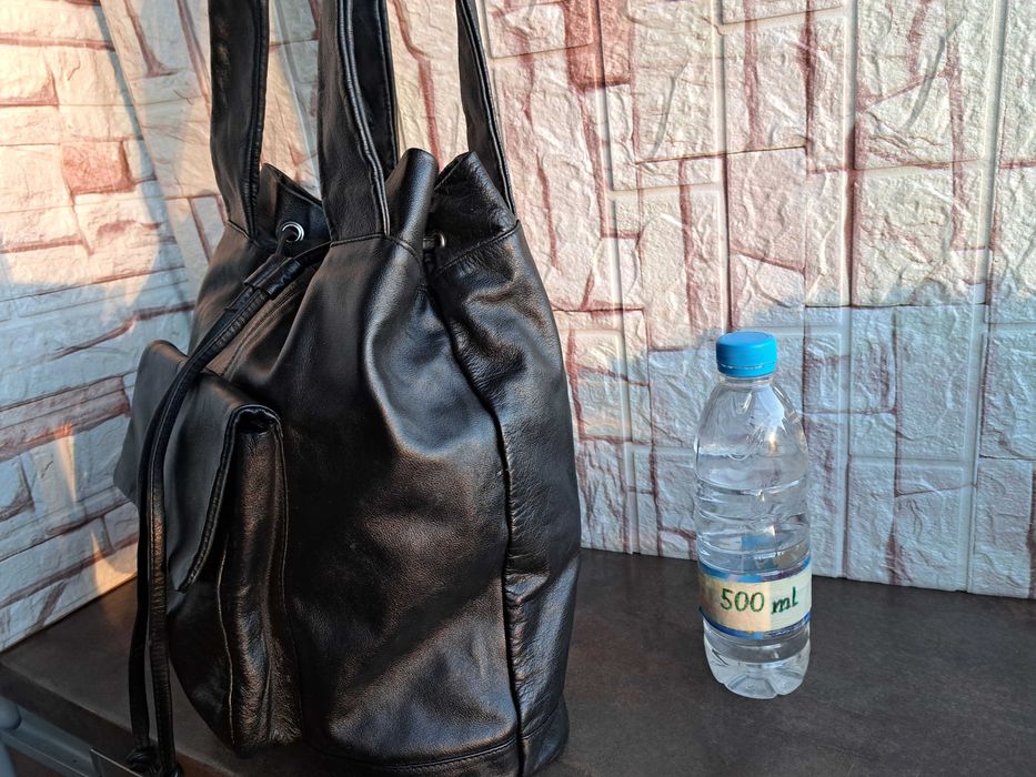 дамска чанта,черна кожена торба-естествена кожа