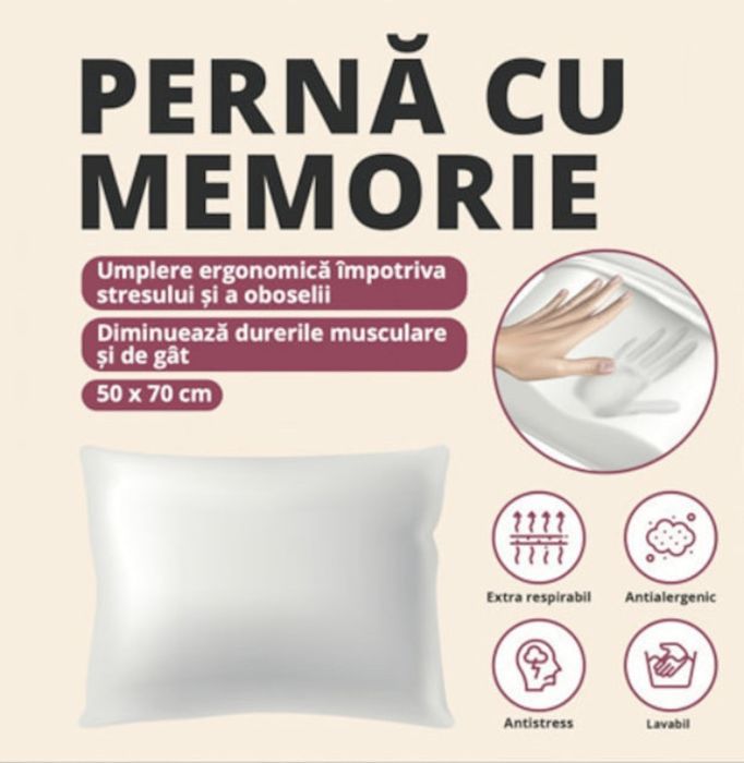 Perne cu spuma de memorie maruntita, 50 x 70 cm, alb