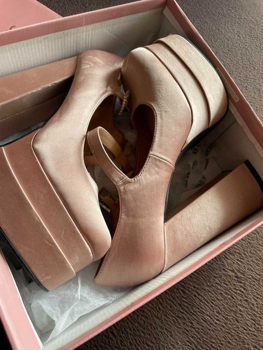 Дамски обувки, цвят пудра - сатен