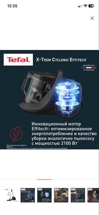 Пылесос с контейнером Tefal X-Trem Cyclonic Effitech