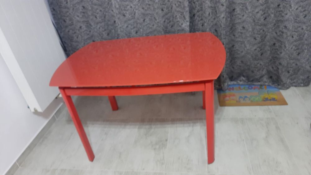 Masa sticla securizata-extensibila 180 cm×60 cm , picioare metalice