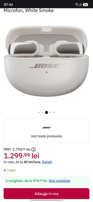 Casti BOSE Ultra Open Earbuds, True Wireless, Bluetooth, Open-ear, Microfon, White Smoke
3.71
(7 recenzii)
