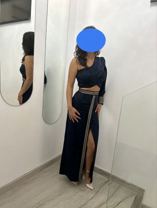 rochie brocart 2 piese matase naturala