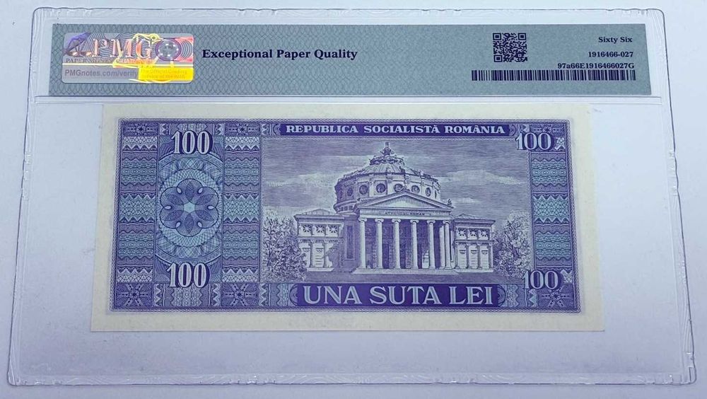 bancnota romaneasca de colectie - 100 lei 1966 gradata PMG EPQ66