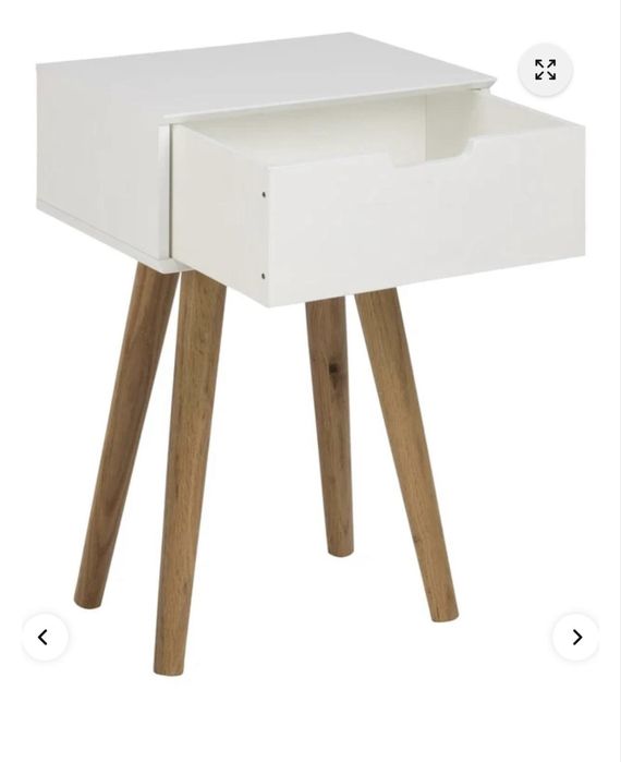 Noptiera alba din lemn, picioare lemn stejar