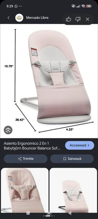 Balansoar Babybjorn roz cu gri