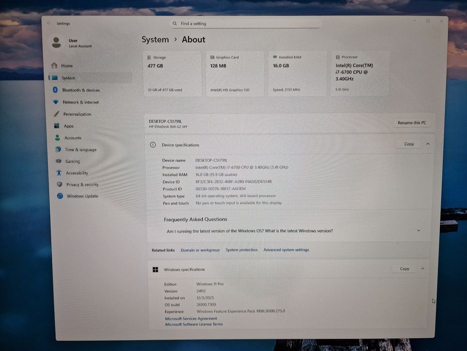 Desktop Pc  HP ElitDesk 800 G2 SFF i7 6700
