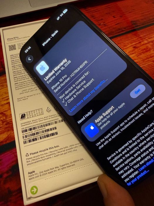 iPhone 16 pro black 512gb ca nou, 100% baterie folosit 6 luni, factura