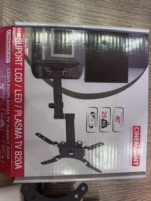 Suport perete CINEMOUNT B20A, Reglabil, Pana la 37" (94 cm), 25Kg, Inclinare 3°/10°, Negru