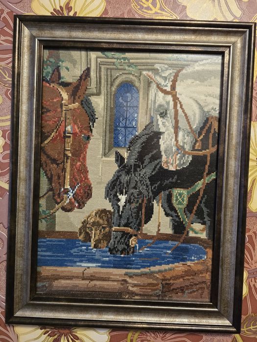 Гоблен "КОНЕ НА ВОДОПОЙ" DMC конци.