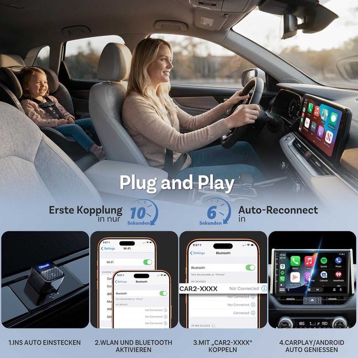 OTTOCAST Mini Core 2-в-1 безжичен CarPlay и Android Auto адаптер