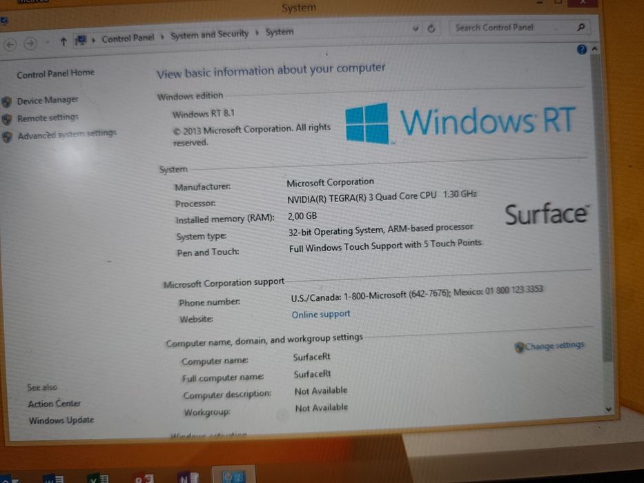 Microsoft Surface RT (2012) Windows 8.1 RT ARM, 2/64 Gigabyte Xotira