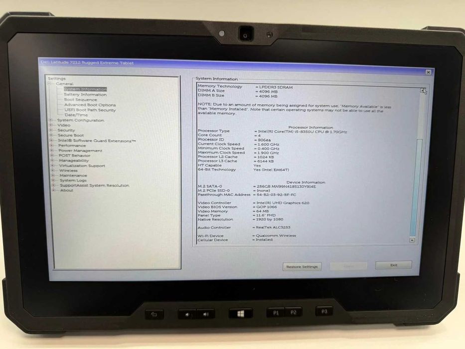 Tableta Latitude 7212 Rugged Extreme Tablet 11.6 inch FHD Touch cu tastatura i5-8350U